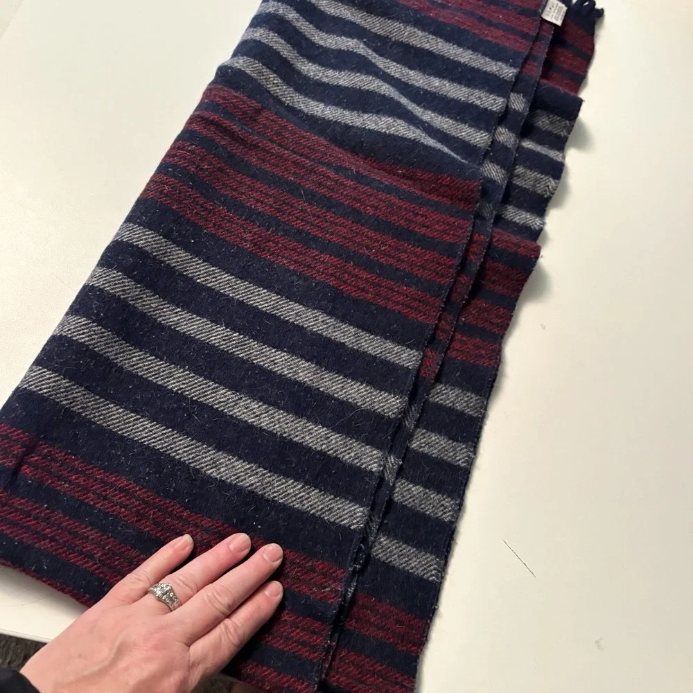 Faribault Woolen Mill Co Virgin Wool Throw Blanket Red White Blue Plaid 24x66
